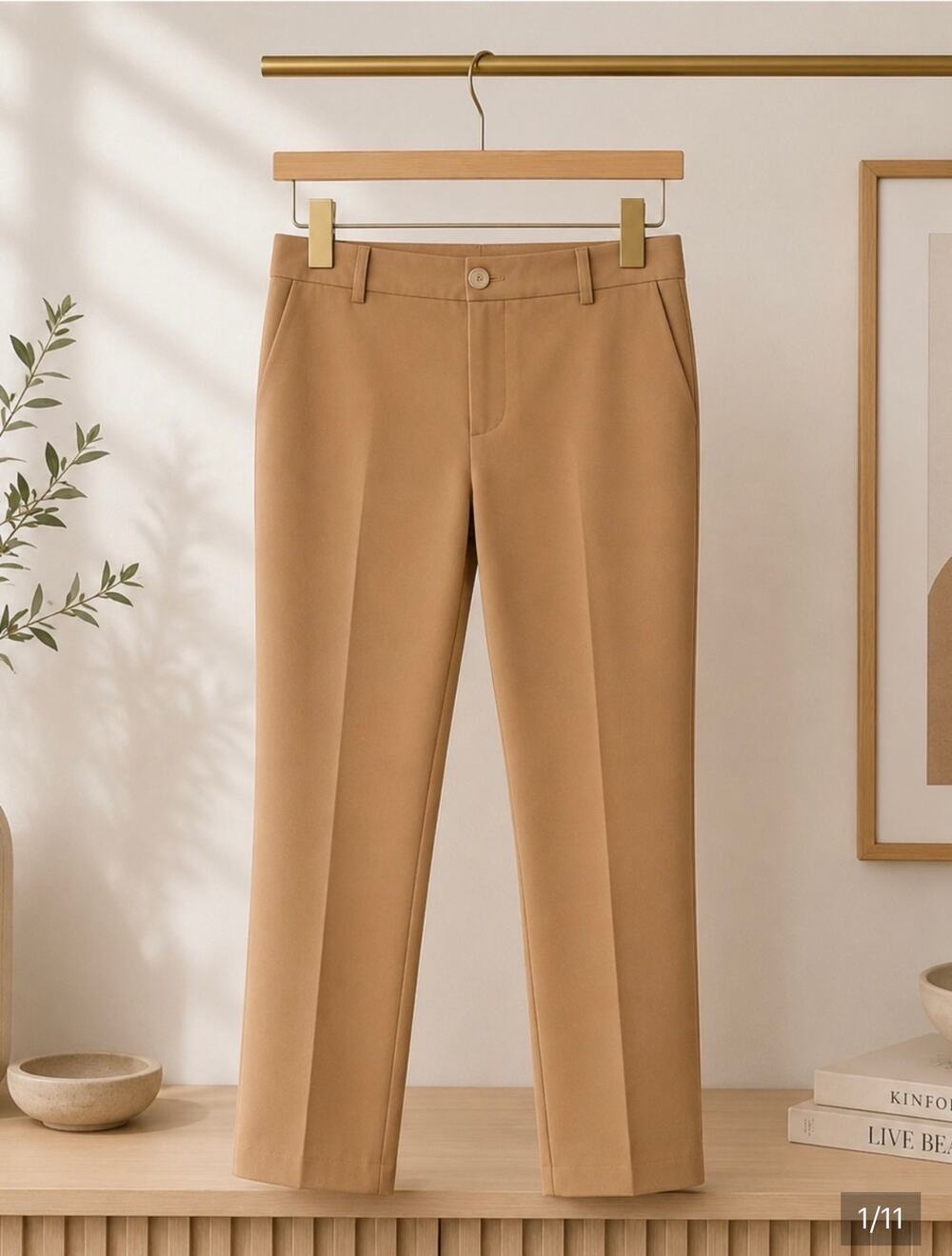 VINCE Cigarette Trouser Pants Almond Tan Brown Neutral